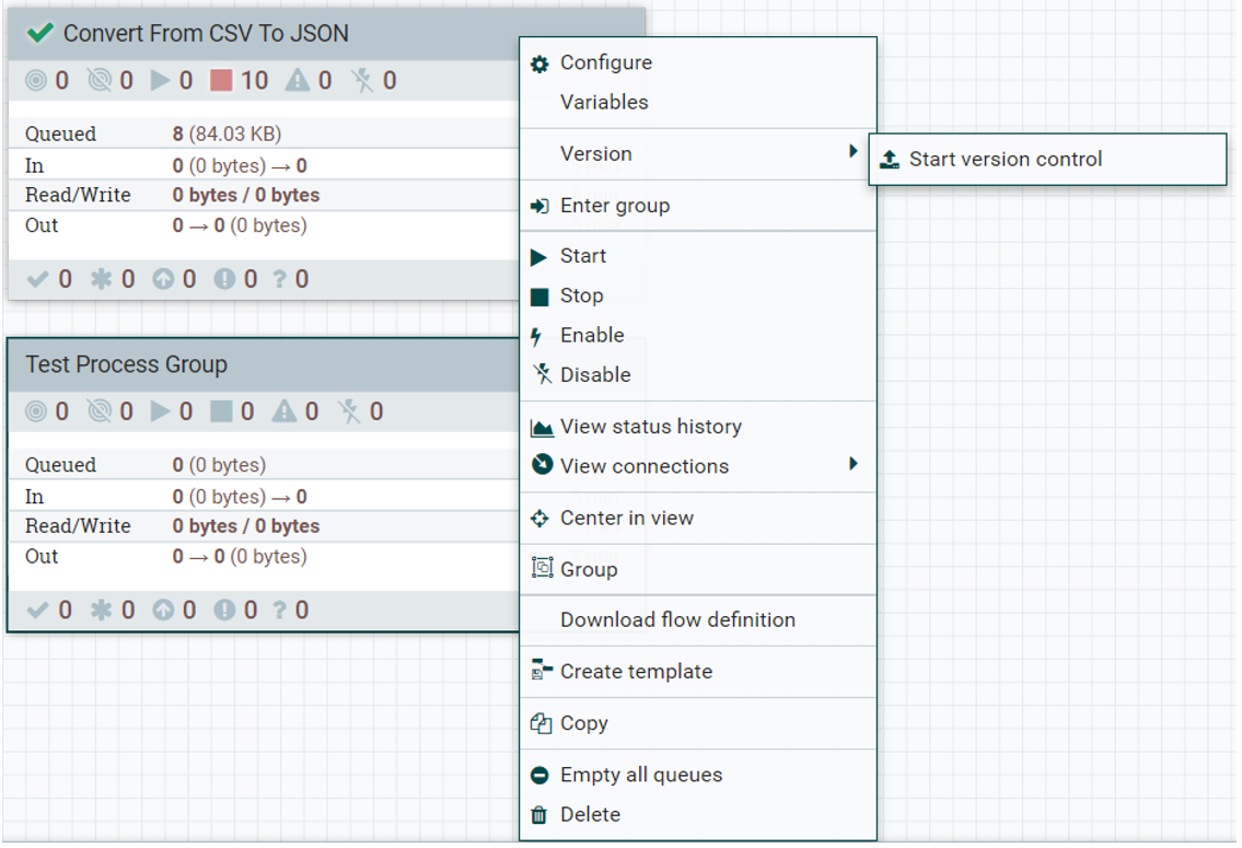 Start flow version control