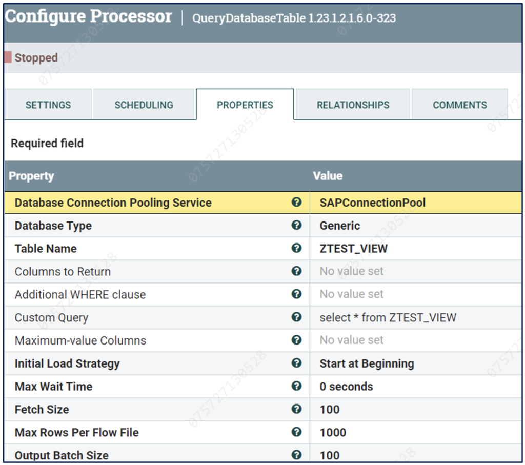 How to use QueryDatabaseTable to fetch An SAP View