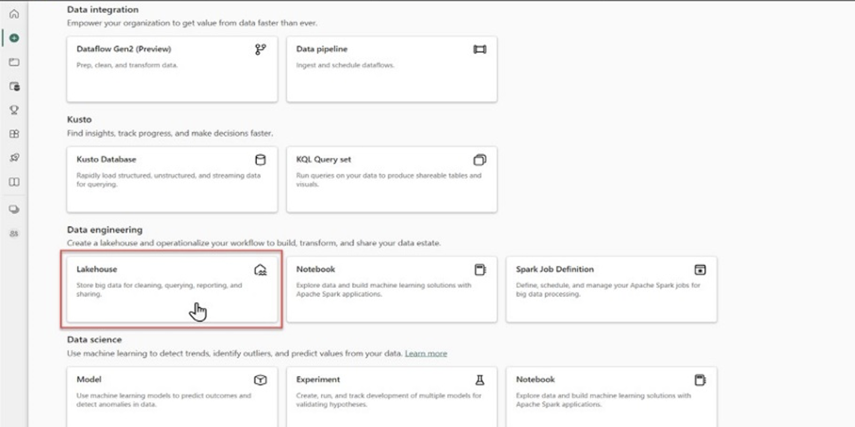 Creating a Lakehouse in data services