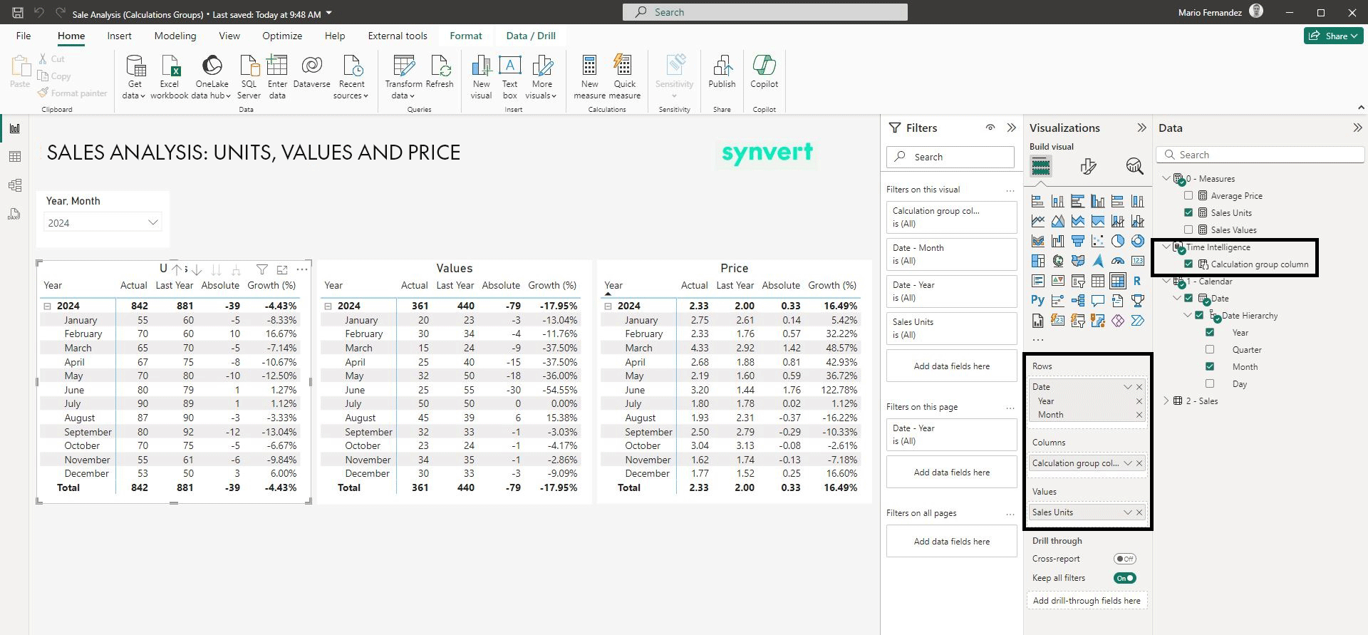 Use of Calculation Groups in Reports