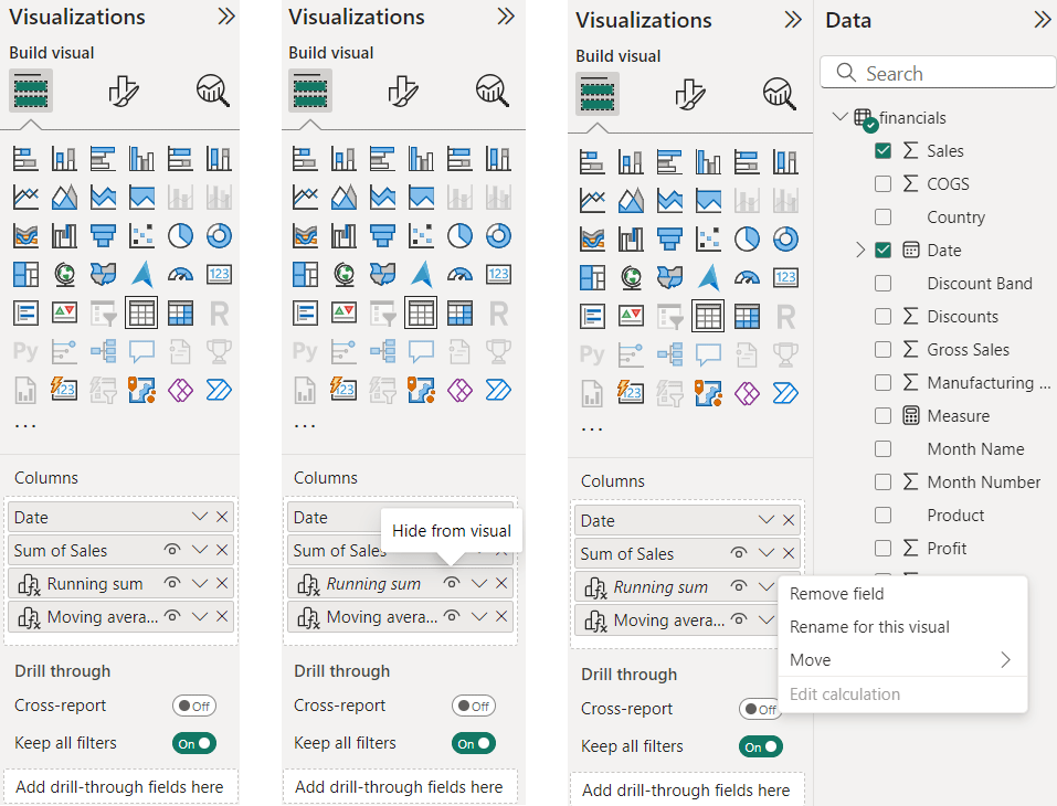 Visual Calculations Available for Editing in the Visualizations Pane