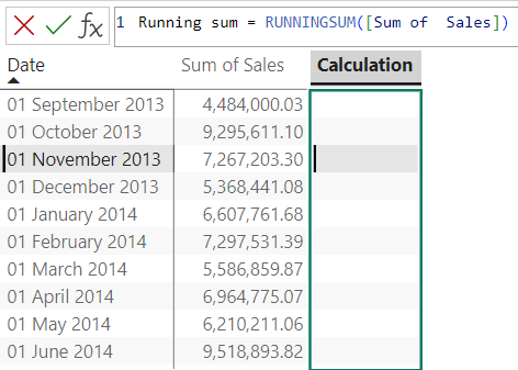 Running Sum Template Calculation