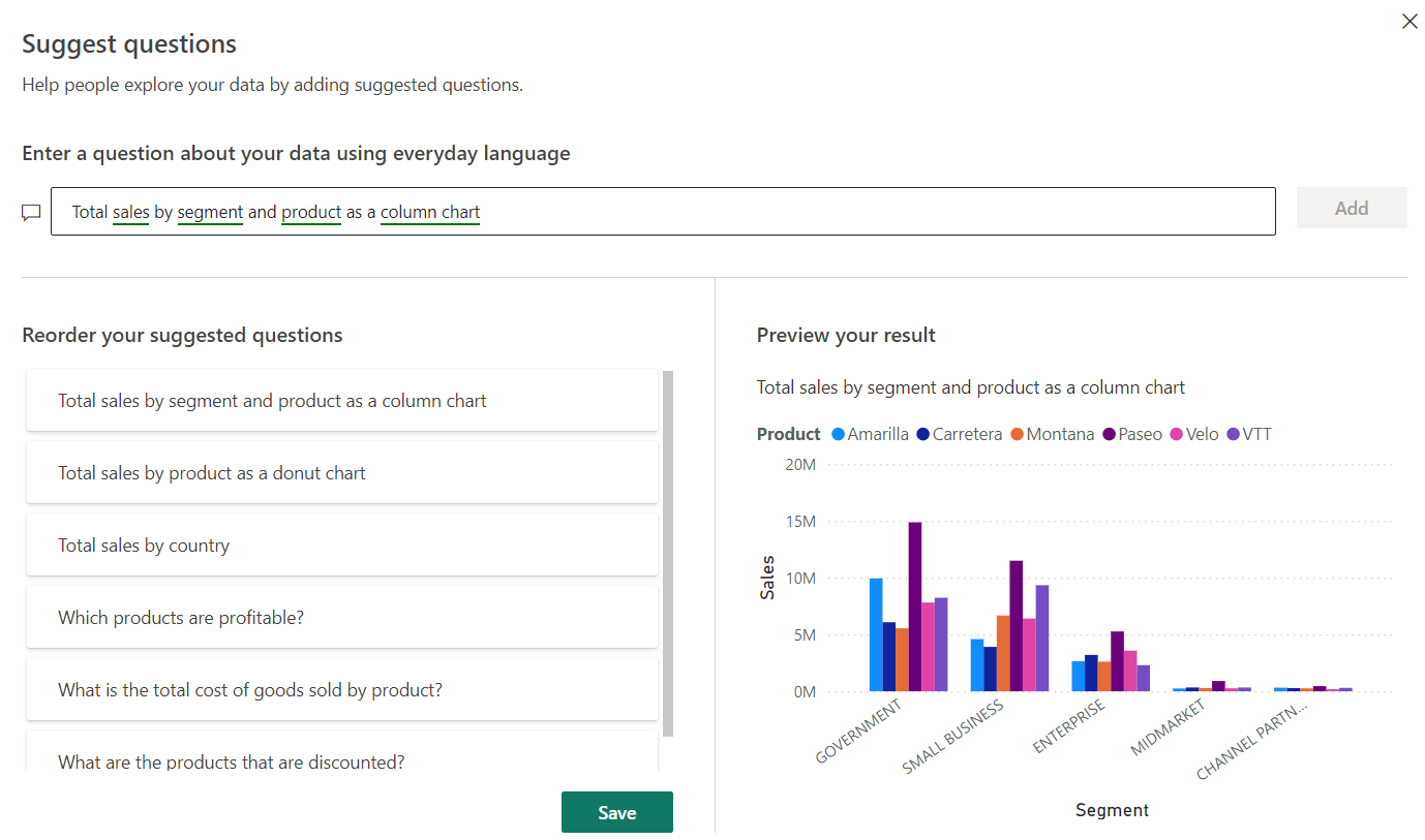 Power BI Q&A Adding relevant suggestions