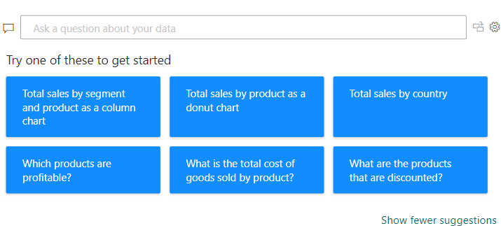 Power BI Q&A default view with new suggestions