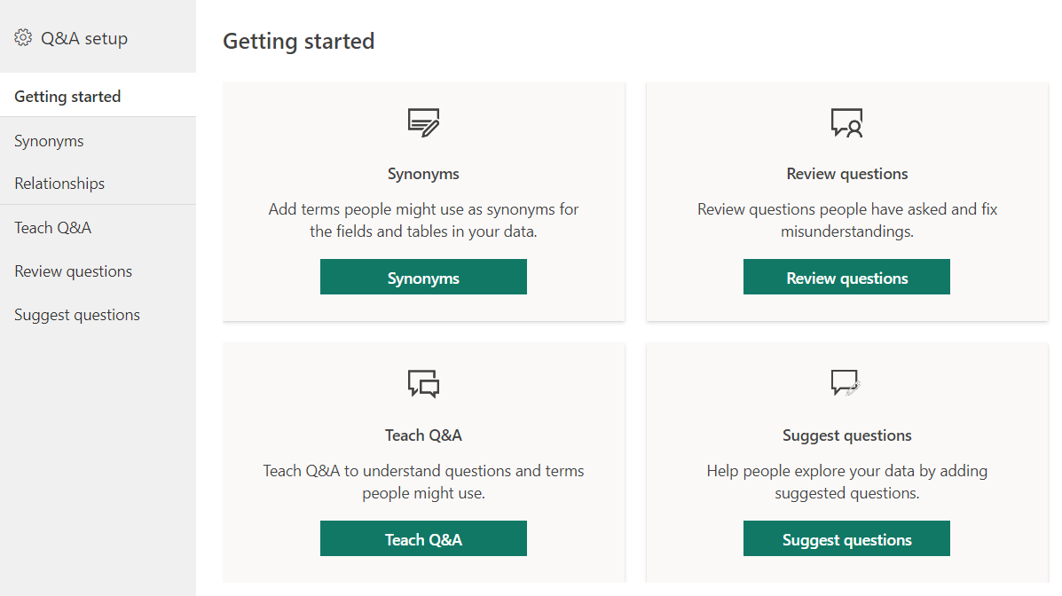 The Q&A setup default view in Power BI